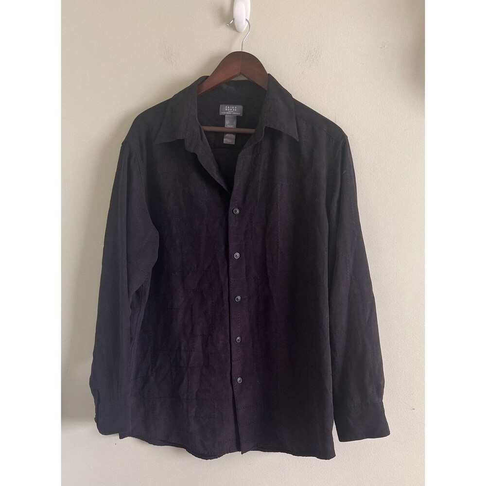 Crazy Horse Black Button Down Dress Shirt self  Embroidered Size Large